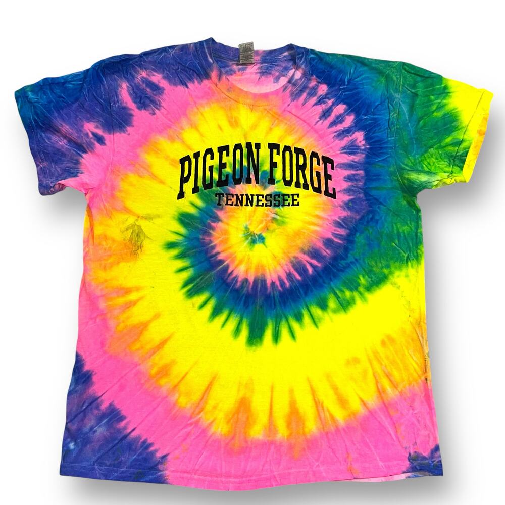 Pigeon Forge Tennessee Tie Dye T Shirt Top Blue Pink Yellow Green Large